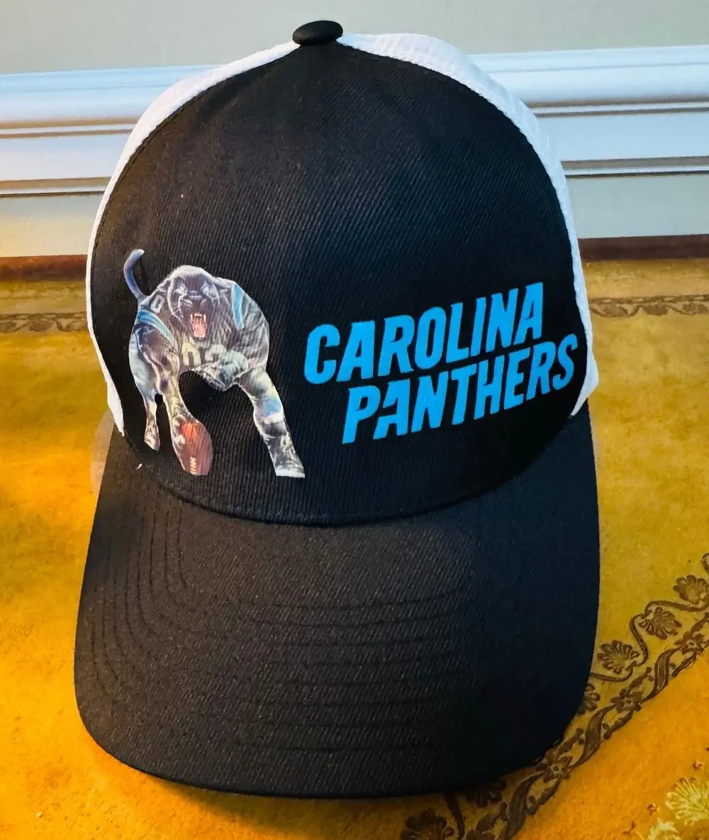 NFL Carolina Panthers Mesh Flexfit Black White Trucker Baseball Hat Small Medium
